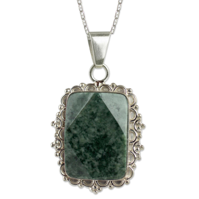 Jade pendant necklace, 'Green Night Petals' - Artwork