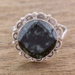 Jade cocktail ring, 'Dark Forest Moon' - Handcrafted Sterling Silver Jade Cocktail Ring