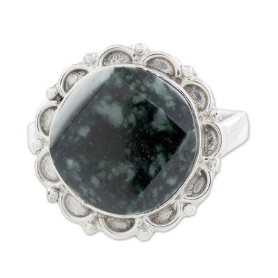 Jade cocktail ring, 'Dark Forest Moon' - Handcrafted Sterling Silver Jade Cocktail Ring