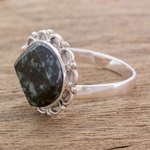 Jade cocktail ring, 'Dark Forest Moon' - Handcrafted Sterling Silver Jade Cocktail Ring