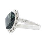 Jade cocktail ring, 'Dark Forest Moon' - Handcrafted Sterling Silver Jade Cocktail Ring
