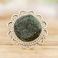 Jade cocktail ring, 'Dark Moon Aura'