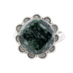Jade cocktail ring, 'Dark Sunflower' - Handcrafted Dark Green Jade and Silver Floral Ring