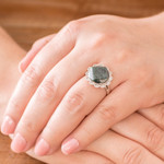 Jade cocktail ring, 'Dark Sunflower' - Handcrafted Dark Green Jade and Silver Floral Ring