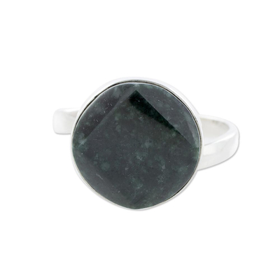 Jade cocktail ring, 'Night Forest' - Modern Sterling Silver and Jade Cocktail Ring from Guatemala