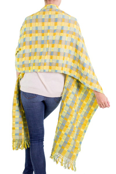 Cotton shawl, 'Atitlan Diva' - Natural Dyes Cotton Shawl Woven by Hand Guatemala
