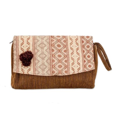 Handwoven Beige and Brown Wristlet Handbag from Guatemala