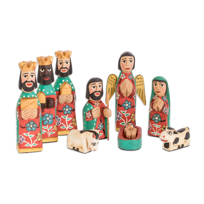 Wood nativity scene, 'Peace' (10 pieces) - Hand Crafted Religious Wood Sculpture (Set of 10)