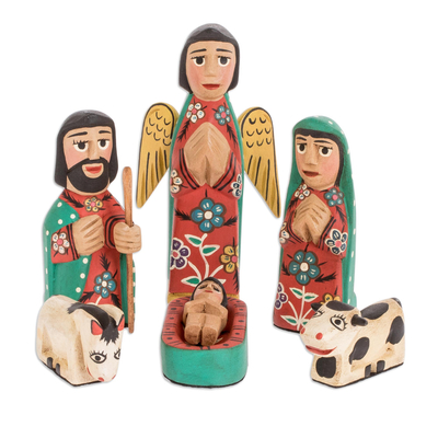 Belén de madera, (10 piezas) - Escultura de madera religiosa hecha a mano (juego de 10)