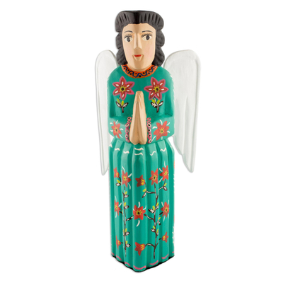 Escultura en madera, 'Antigua Ángel de la Guarda' - Escultura religiosa de madera hecha a mano de Guatemala