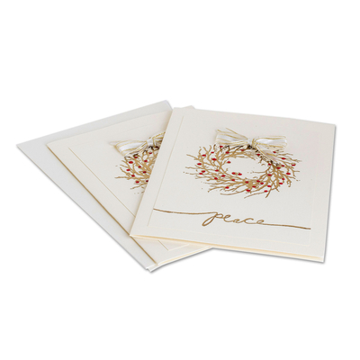 Christmas greeting cards, 'Golden Wishes' (set of 2) - Handcrafted Christmas Greeting Cards Envelopes (set of 2)