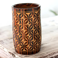 Ceramic decorative vase, 'Floral Maze' - Handcrafted Ceramic Vase
