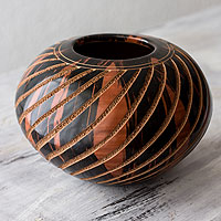Ceramic decorative vase, 'San Juan Spin' - Round Terracotta Vase from Nicaragua