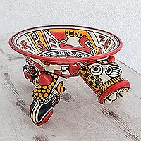 Vasija decorativa de cerámica, 'Balam el Jaguar' - Réplica de vasija arqueológica de cerámica de Nicaragua