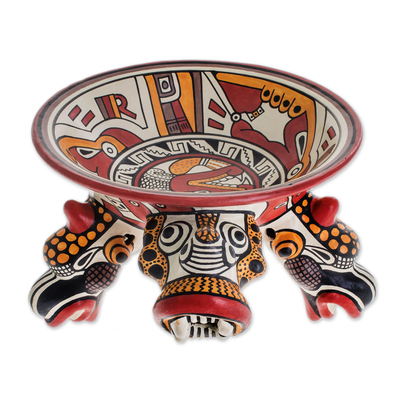 Ceramic decorative vessel, 'Balam the Jaguar' - Ceramic Archaeological Replica Vessel from Nicaragua