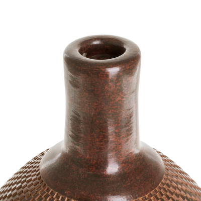 Ceramic decorative vase, 'Natural Geometry' - Natural Terracotta Decorative Vase from Nicaragua