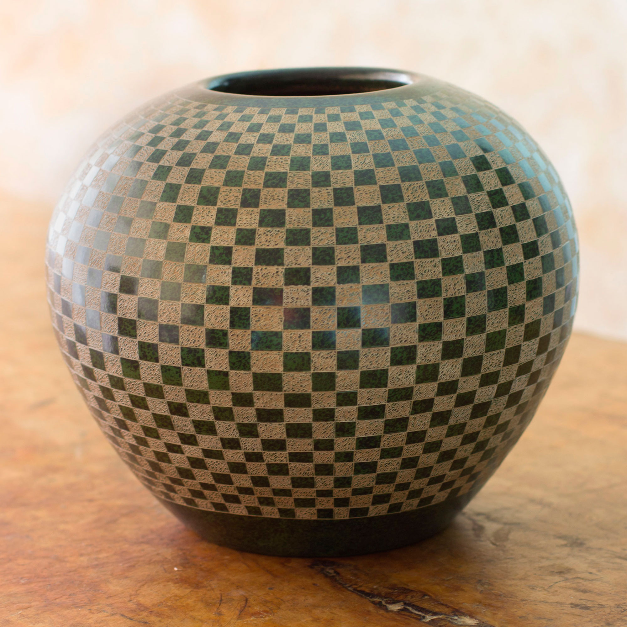 Handmade Green Ceramic Decorative Vase From Nicaragua Modern