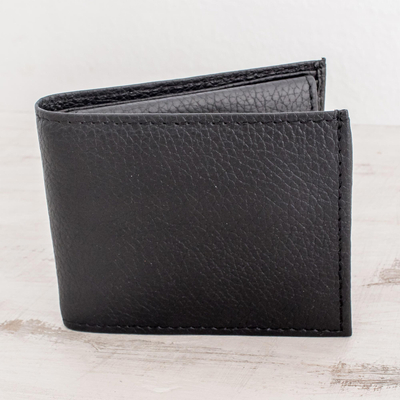 Men&#39;s Leather Wallet with Coin Pocket - Black Knight | NOVICA