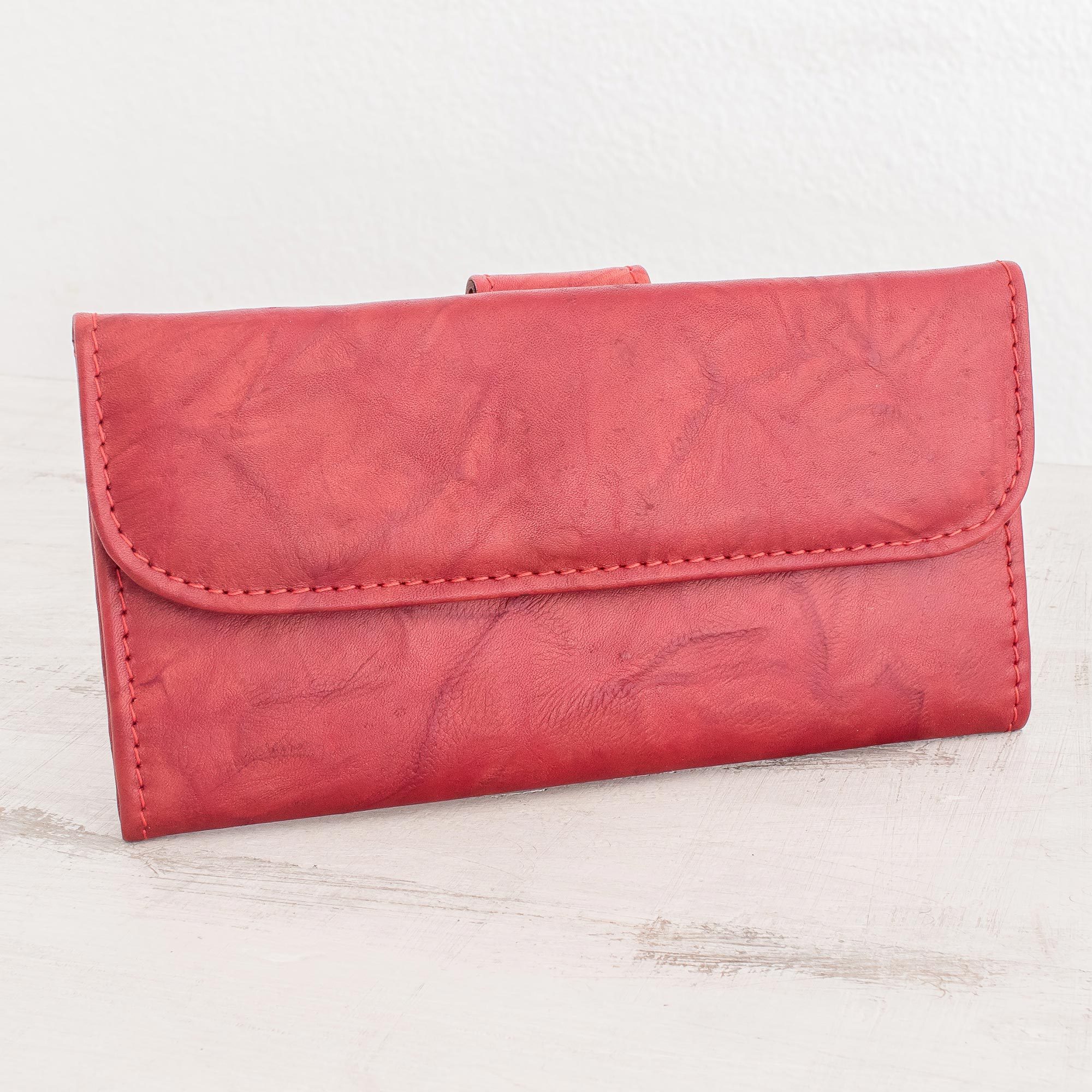 Multipocket Red Leather Wallet for Women Crimson Credit NOVICA