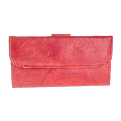 Multi-pocket Red Leather Wallet for Women