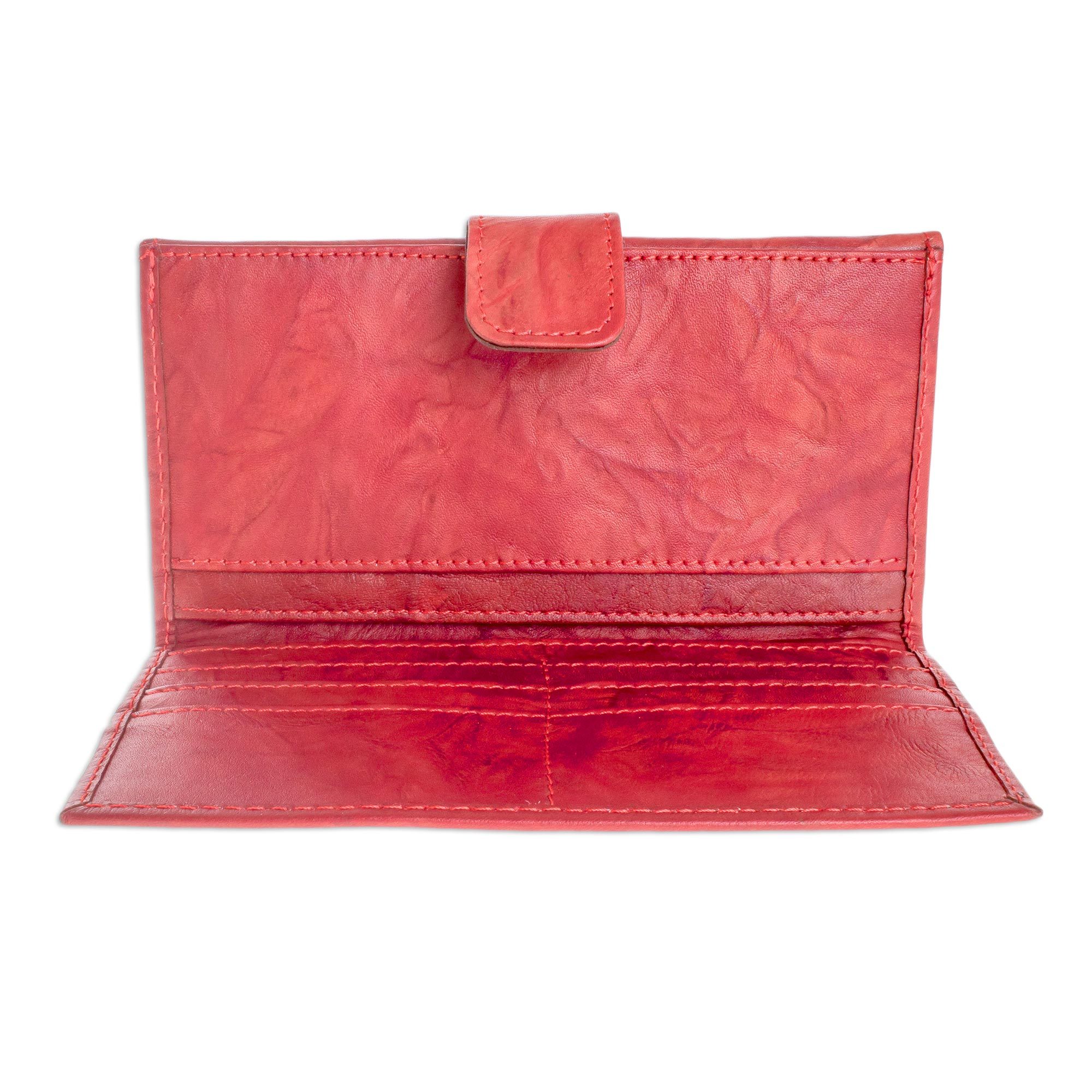 Multipocket Red Leather Wallet for Women Crimson Credit NOVICA