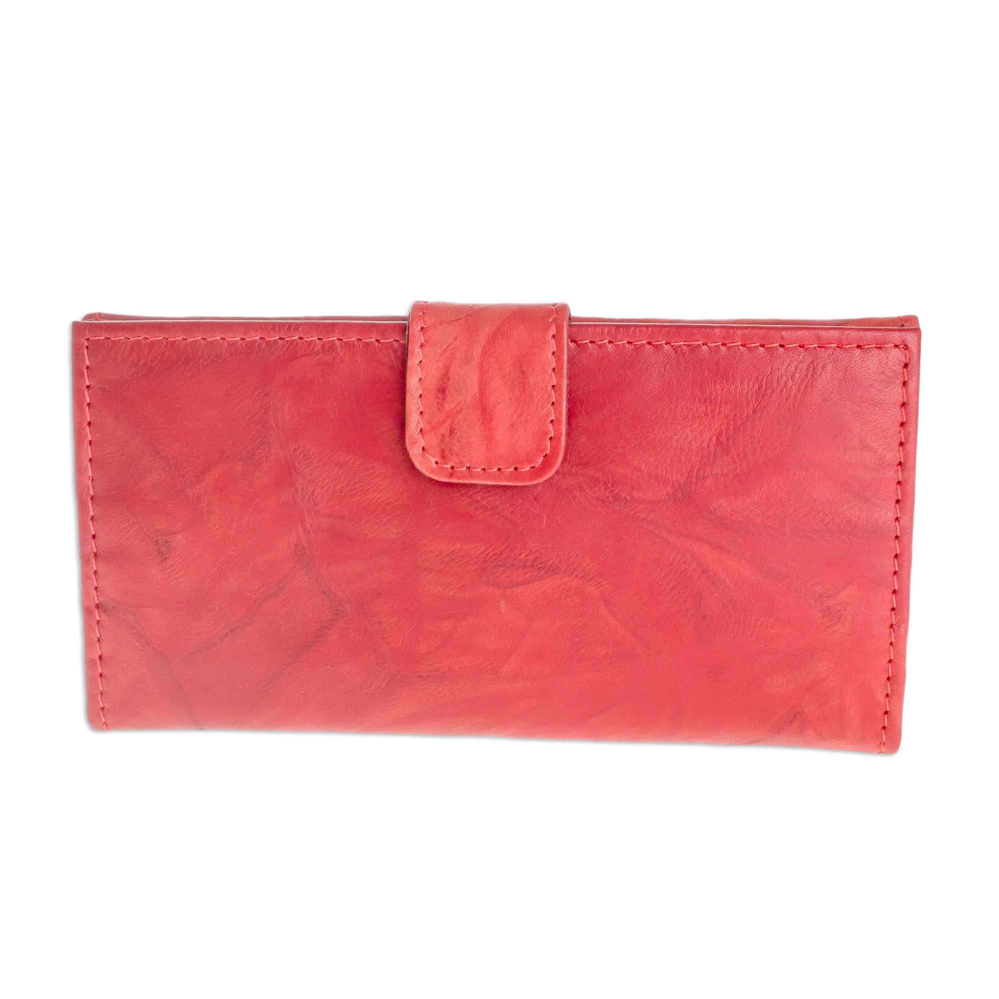 Multipocket Red Leather Wallet for Women Crimson Credit NOVICA