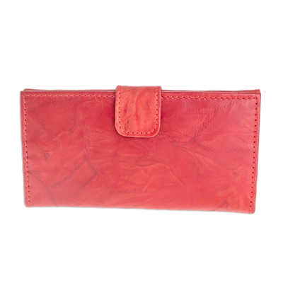 Leather wallet, 'Crimson Credit' - Multi-pocket Red Leather Wallet for Women