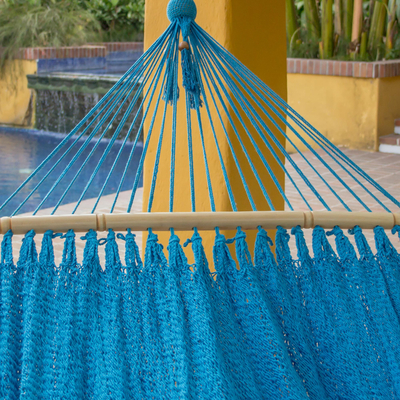 Baumwollhängematte 'Coco Beach' (einzeln) - Handgemachte blaue Baumwoll-Hängematte aus Nicaragua (Single)