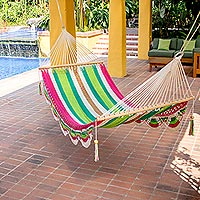 Cotton hammock, 'Tropical Watermelon' (single) - Handmade Cotton Hammock from Nicaragua (Single)
