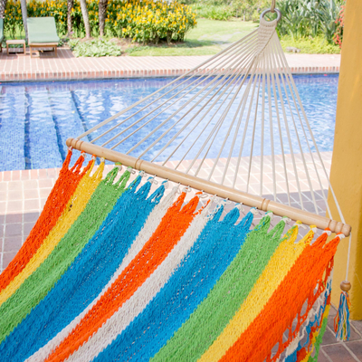 Cotton hammock, 'Tropical Colors' (single) - Handmade Multicolor Cotton Hammock from Nicaragua (Single)
