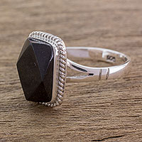 Black jade cocktail ring, 'Black Maya Princess' - Jade Ring