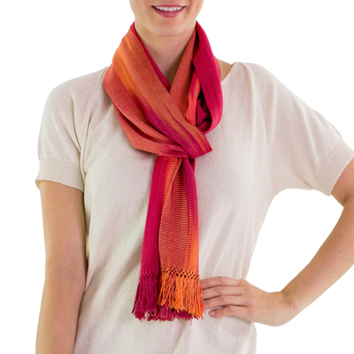 Rayon scarf, 'Solola Fire' - Handcrafted Rayon Scarf