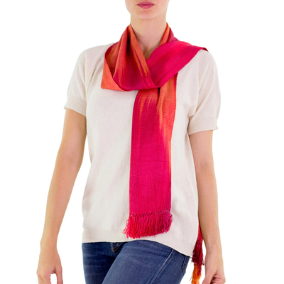 Rayon chenille scarf, 'Solola Fire' - Handcrafted Rayon Chenille Scarf