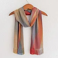 Rayon scarf, 'Solola Afternoon' - Hand Woven Bamboo Fiber Multi-Colored Scarf 