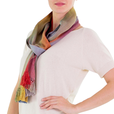 Rayon scarf, 'Solola Afternoon' - Rayon Scarf Woven by Hand