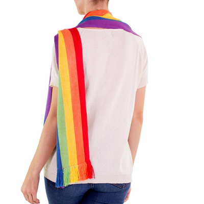 Rayon scarf, 'Solola Rainbow' - Hand Woven Rayon Scarf