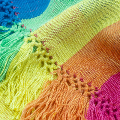 Rayon scarf, 'Solola Rainbow' - Hand Woven Rayon Scarf