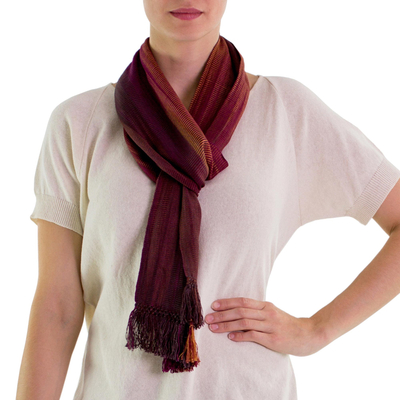 Rayon scarf, 'Solola Wine Cocoa' - Handcrafted Rayon Scarf