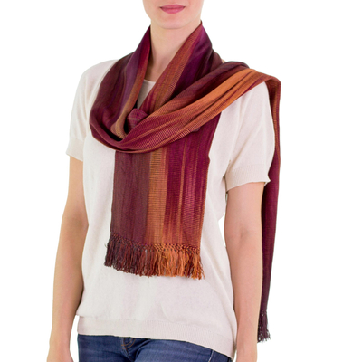Rayon scarf, 'Solola Wine Cocoa' - Handcrafted Rayon Scarf