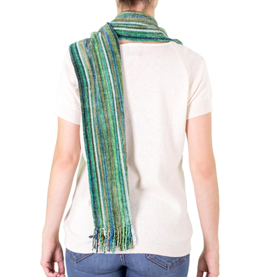 Rayon chenille scarf, 'Rainforest' - Guatemalan Rayon Chenille Scarf
