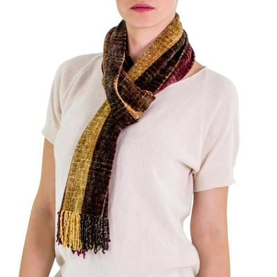 Rayon chenille scarf, 'Warm Heart' - Rayon Chenille Scarf Woven by Hand