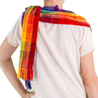 Bufanda de chenilla de rayón - Pañuelo guatemalteco de chenilla y rayón de colores del arcoíris