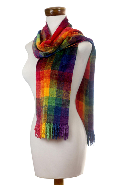 Rayon chenille scarf, 'Gift of the Rainbow' - Guatemalan Rainbow Colored Rayon Chenille Scarf