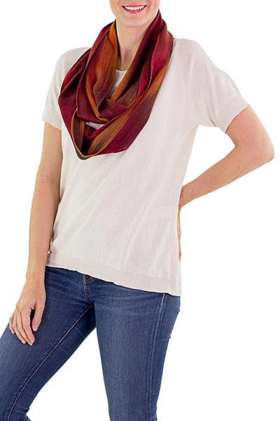 Rayon infinity scarf, 'Fiery Ethereal Inspiration' - Handcrafted Rayon Infinity Scarf
