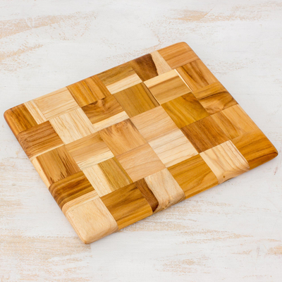 tabla de cortar de teca - Tabla de cortar de mosaico de madera