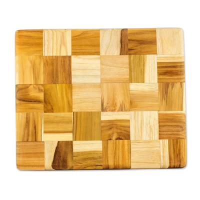 Teak cutting board, 'Puzzle' - Wood Mosaic Cutting Board