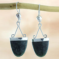 Jade dangle earrings, 'Power of Life' - Artisan Crafted Jade and Sterling Silver Earrings