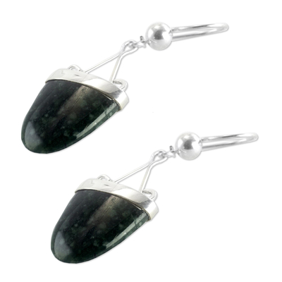 Jade dangle earrings, 'Power of Life' - Artisan Crafted Jade and Sterling Silver Earrings