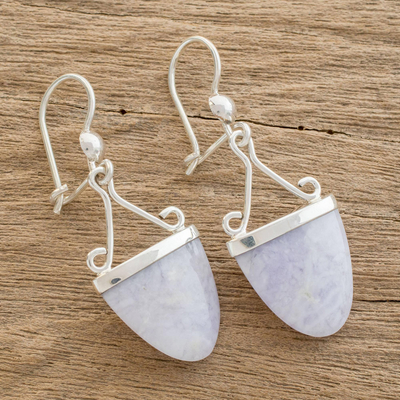 Lilac jade dangle earrings, 'Power of Life' - Artisan Crafted Lilac Jade and Sterling Silver Earrings