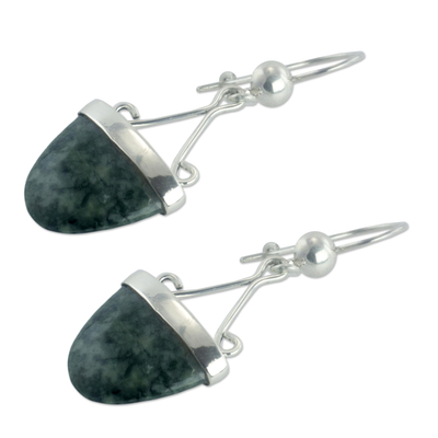 Jade dangle earrings, 'Power of Life' - Artisan Crafted Green Jade Sterling Silver Earrings